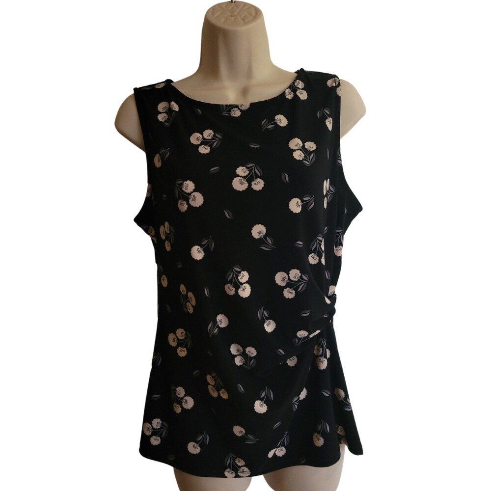 Anne Klein Black Floral Sleeveless Top/Blouse Size Medium